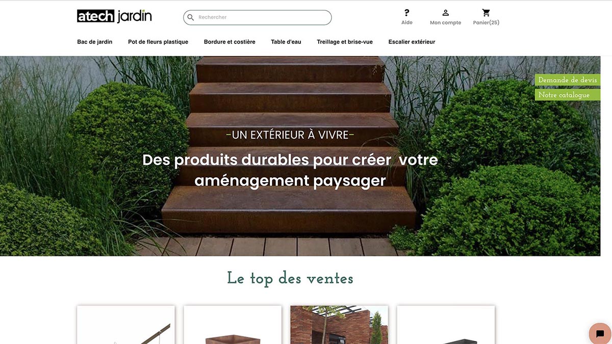 Copie d'écran de la page d'accueiul du site atech-jardin.fr